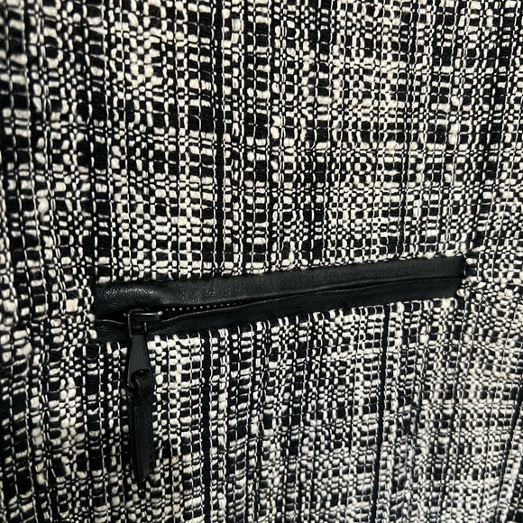 MILLY Studded Leather Trim Tweed Jacket 8 Black White - Picture 5 of 10